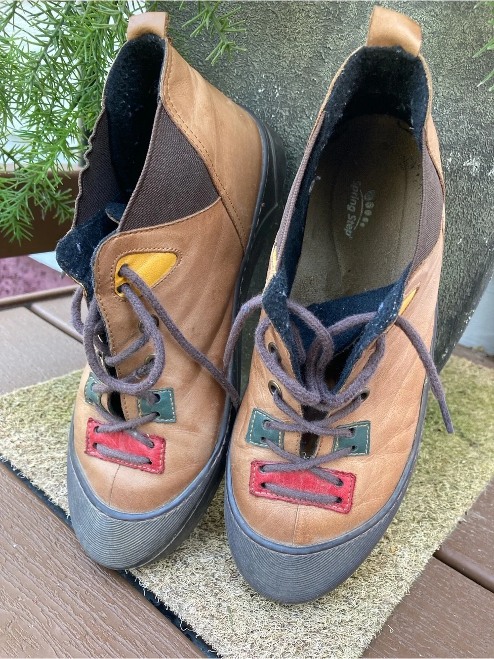 Spring Step Size 39(8.5) leather lace up ankle boots colored sections